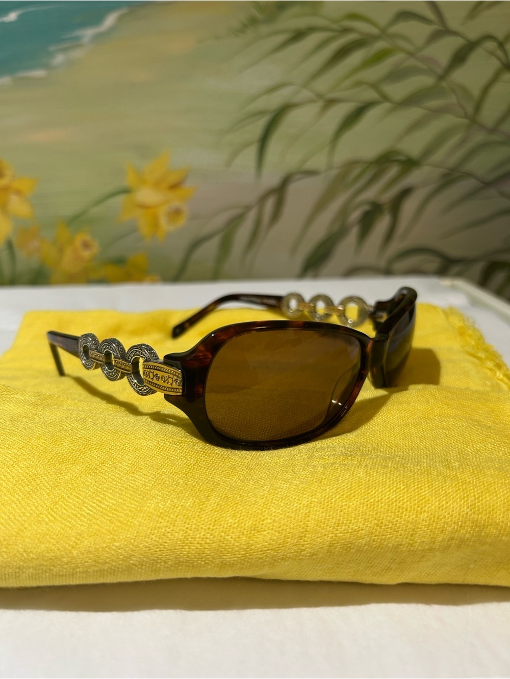 Brighton Central Park Tortoiseshell Handmade Sunglasses Silver Gold Scroll